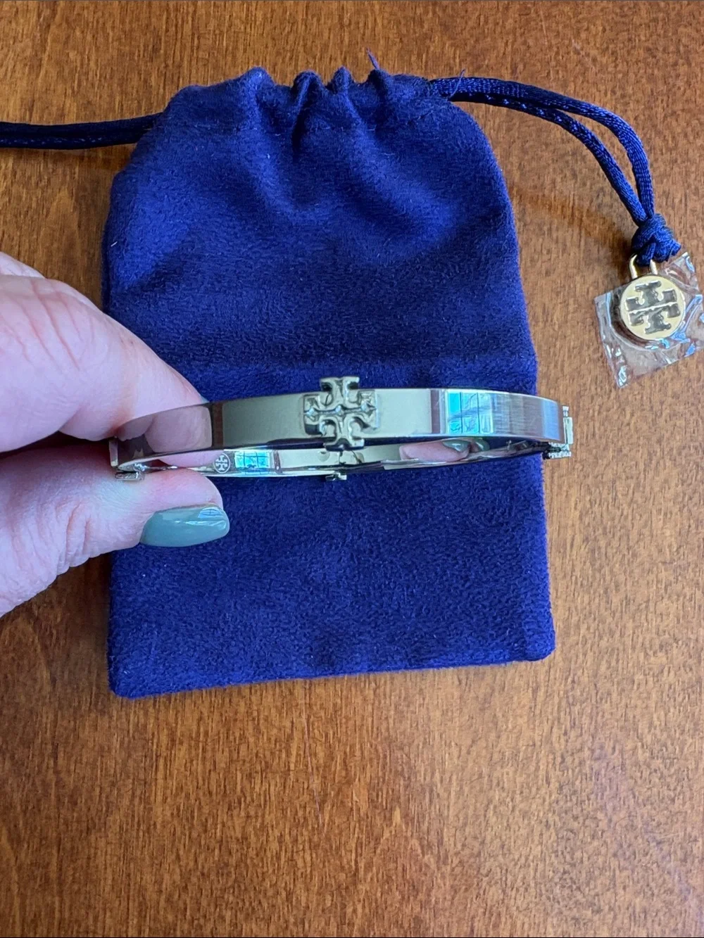 Tory Burch Silver-Tone Logo Bangle with Iconic Logo